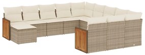 Set Divani da Giardino 12 pz con Cuscini Beige in Polyrattan