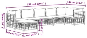 Set Divani da Giardino 7 pz con Cuscini Antracite in Polyrattan