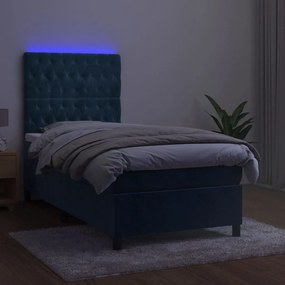 Letto a molle con materasso e led blu scuro 100x200 cm