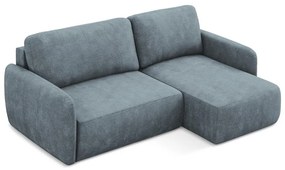 Divano angolare blu polveroso allungabile/con contenitore (con penisola a destra/con chaise lounge) con rivestimento in ciniglia Lilo – Makamii