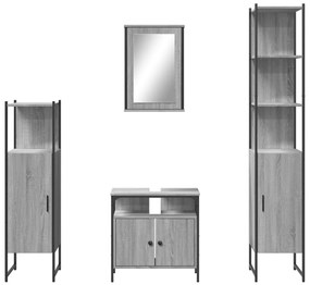 Set mobili da bagno 4 pz grigio sonoma in legno multistrato