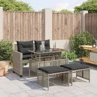 Divano da Giardino 4pz Cuscini Grigio Chiaro Polyrattan e Vetro 368139