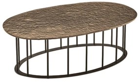 Tavolino D90 cm con base in metallo Nero e piano in vetro martellato Bronzo MUTE