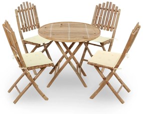 Set Da Pranzo Da Giardino 5 Pz Pieghevole Con Cuscini İn Bambù /