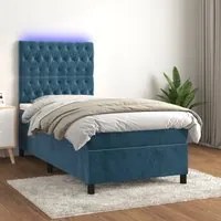 Letto a Molle con Materasso e LED Blu Scuro 90x200cm in Velluto 3136285