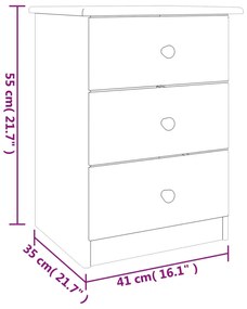 Comodino ALTA Bianco 41x35x55 cm in Legno Massello di Pino