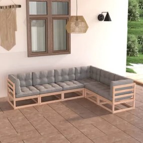 Set Divani da Giardino 6 pz con Cuscini Legno Massello di Pino