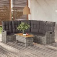 Divano Angolare Reclinabile con Cuscini in Polyrattan Grigio 362182