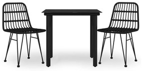 Set da pranzo da giardino 3 pz nero in polyrattan