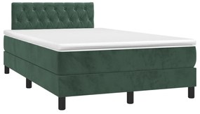 Letto a molle con materasso e led verde scuro 120x200cm velluto