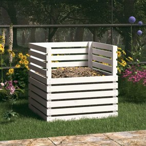 Compostiera Bianca 80x80x78 Cm İn Legno Massello Di Pino /