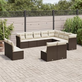 Set divani da giardino 12 pz con cuscini marrone in polyrattan