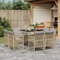 Set Pranzo da Giardino 9 pz con Cuscini Beige Misto Polyrattan 3210840