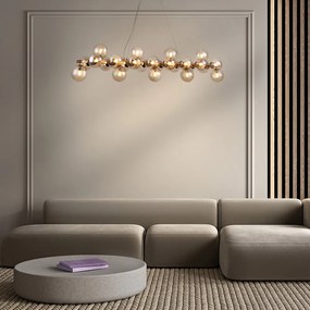 Lampadario Contemporaneo Dallas Metallo Oro 25 Luci Diffusori Vetro Ambra