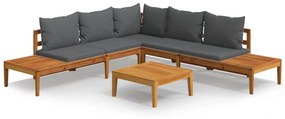 Set divani giardino 4 pz con cuscini grigio scuro legno acacia