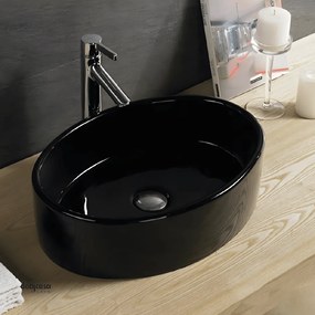 Lavabo D'Appoggio Ovale "Break The Rules" Da Diam.51x36,5 Cm Nero Lucido