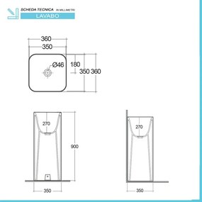 Lavabo freestanding squadrato Petit bianco in ceramica