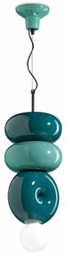 Sospensione Vintage Decò Bumbum 2+1 Elementi Ceramica Turchese Verde 1 Luce E27