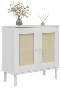 Credenza senja aspetto rattan bianco 80x35x80 cm massello pino