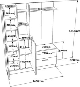 Mobile Ingresso Con Scarpiera Appendiabiti E Specchio 140x37x182 Rovere E Antracite Wisdom