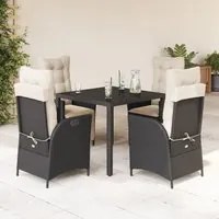 Set da Pranzo da Giardino 5 pz Nero con Cuscini in Polyrattan 3213060