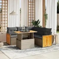 Set Divano da Giardino 6 pz con Cuscini Beige in Polyrattan 3273958