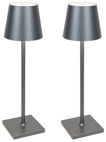 Set di 2 lampade da tavolo da esterno ricaricabili grigie con LED e dimmer - Janet