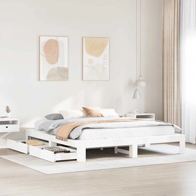 Giroletto Senza Materasso Bianco 200x200 Cm Legno Massello Pino /