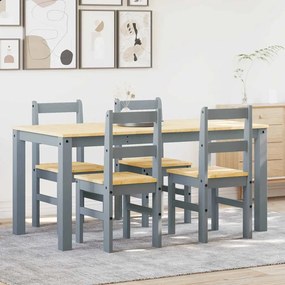 Set Da Pranzo 5 Pz Panama Grigio İn Legno Massello Di Pino /