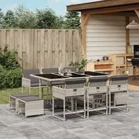 Set Pranzo Giardino 11pz con Cuscini Grigio Chiaro Polyrattan 3278098