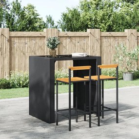 Sgabelli Da Bar 2pz Neri Polyrattan E Legno Massello Di Acacia /