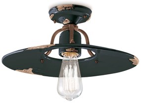 Plafoniera Vintage Country Ferro E Ceramica Nero 1 Luce E27