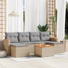 Set Divani da Giardino 7 pz con Cuscini Beige in Polyrattan