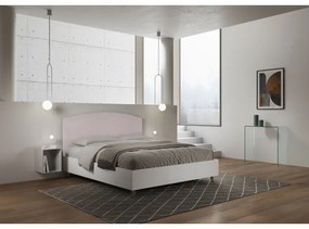 Letto contenitore da 160x200 in legno bianco e testata in microfibra glicine Antilia