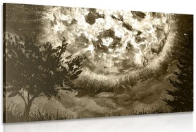 Stampa su tela – Luna luminosa nel cielo notturno in versione seppia