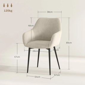 Set 2 Sedie Imbottite Stile Nordico 54x57x80 cm Tessuto Effetto Velluto Crema...