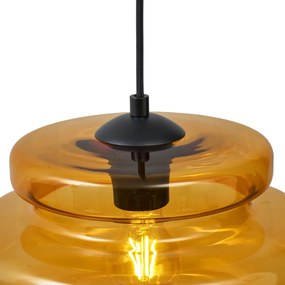 Lampada a sospensione retrò nera con vetro arancione a 3 luci - Denise
