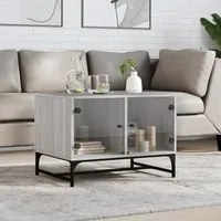 Tavolino Salotto con Ante in Vetro Grigio Sonoma 68,5x50x50 cm 836544