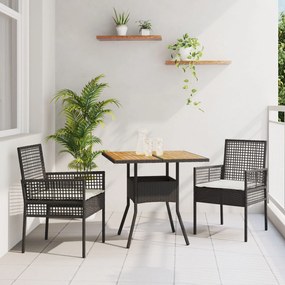 Set da pranzo da giardino  3 pezzi con cuscini nero polyrattan