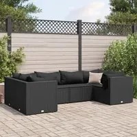 Set Mobili da Giardino 6 pz con Cuscini in Polyrattan Nero 3308251