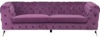 Divano a 3 posti in velluto viola stile Chesterfield con schienale basso