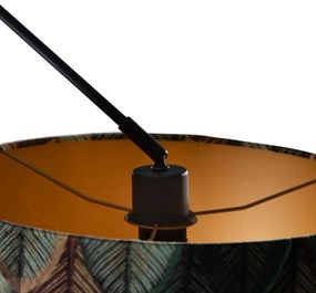 Lampada a sospensione nera con paralume in velluto con motivo a foglie e interno dorato 40/40/40 - Blitz