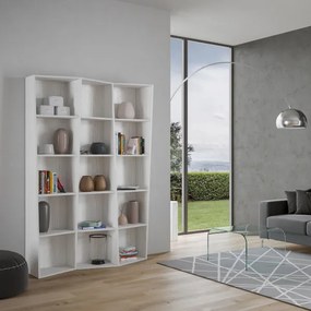 Libreria in legno Bianco 137x200h cm con 3 elementi e vani trapezoidali TREK
