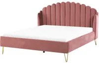 Letto con rete in velluto rosa 180 x 200 cm gambe in metallo testata retro capitonn