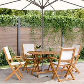 Set Pranzo Da Giardino 5pz Crema İn Tessuto E Legno Massello /