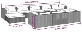 Set Divani da Giardino 10 pz con Cuscini in Polyrattan Grigio