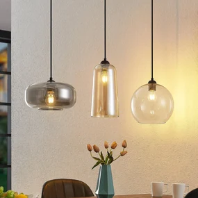 Lucande lampada a sospensione Wilja, ambra, vetro, 111 cm, E27