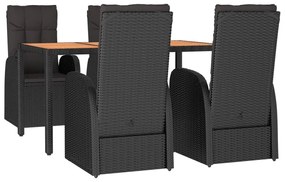 Set da pranzo da giardino 5 pz nero con cuscini in polyrattan