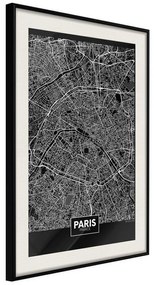 Poster  City Map: Paris (Dark)  Cornice Quadri Cornice nera con pass-partout, Larghezza x Altezza Home decor 20x30