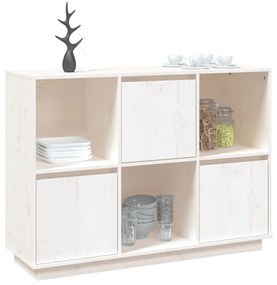 Credenza bianca 110,5x35x80 cm in legno massello di pino